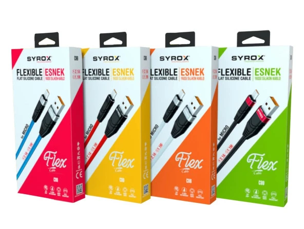 Syrox IPhone Lightning Yassı Silikon Kablo 2.1A/1.1M SYX-C105 ürün görseli 1