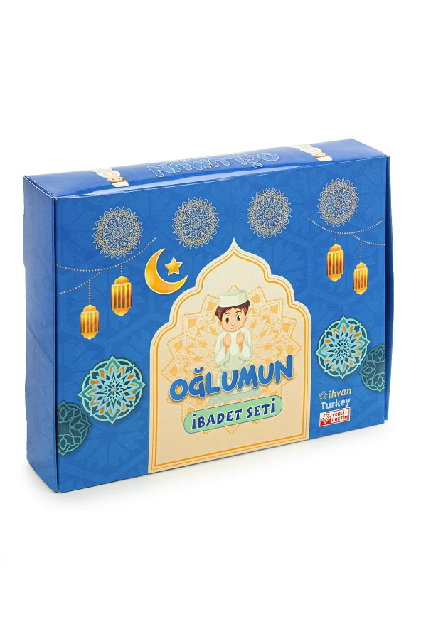 Oğlumun İbadet Seti Namaz ve Kuran Öğreniyorum Çocuk Seccade Seti Mavi 7