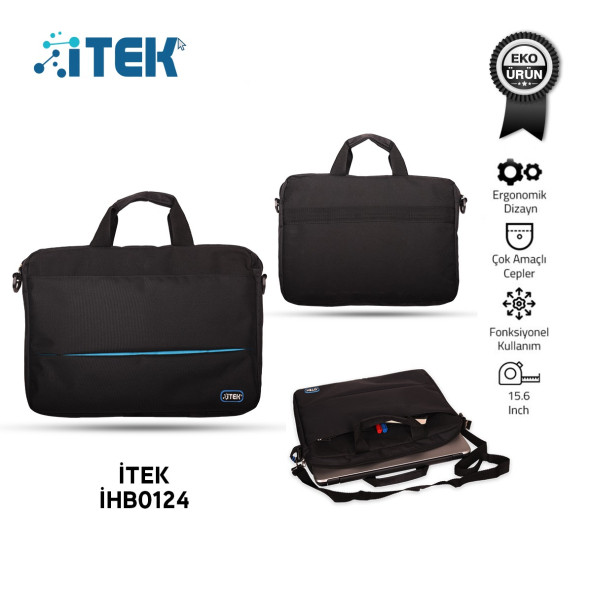 İTEK 15.6 İHB0124 Laptop El Çantası Su Geçirmez Siyah -Mavi Aksılı ürün görseli 1