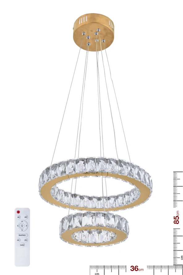 ALA LİGHTİNG ALA AYDINLATMA Plaket Kristal Taşlı GOLD Paslanmaz Ledli Kumandalı Avize AL-581-2 GOLD ürün görseli 1