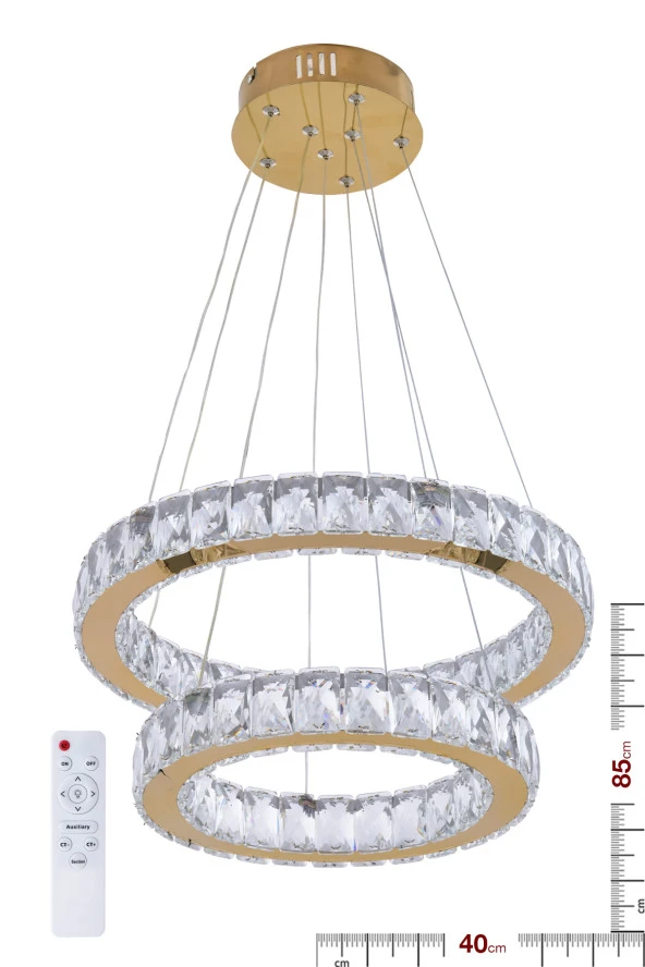 ALA LİGHTİNG ALA AYDINLATMA Plaket Kristal Taşlı GOLD Paslanmaz Ledli Kumandalı Avize AL-6168-2 GOLD ürün görseli 1
