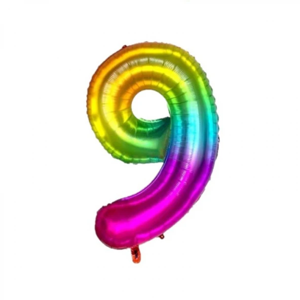 9 Rakam Gökkuşağı Folyo Balon 80 cm ürün görseli 1