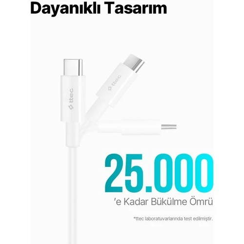Ttec 2DK47B USB-C - USB-C 30cm 65W PD/QC Hızlı Şarj/Data Kablosu Beyaz - Resim 5
