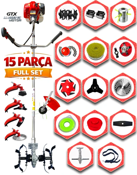Eısenn German 15 Parça Full Set Fg Motor Yan Tipi Ot Çim Çalı Biçme Tırpanı Toprak Eşeleme Akrobat Çapa Aparatı ürün görseli 1