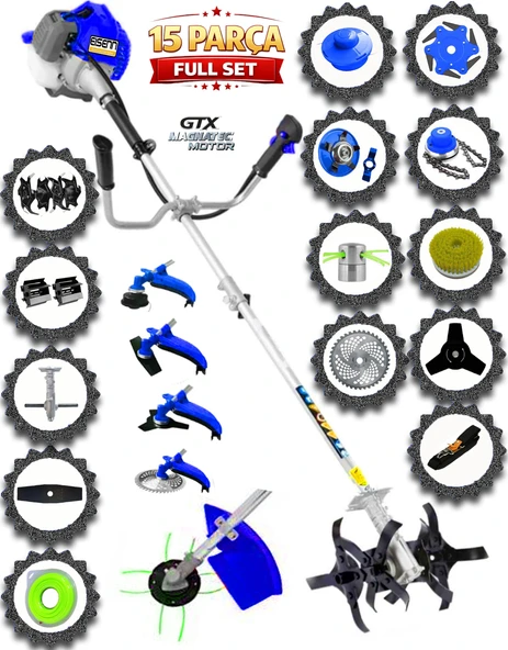 Eısenn German 15 In 1 Full Set Hediyeli G-tec Pro Yan Tipi Ot Çim Çalı Biçme Tırpanı Toprak Eşeleme Akrobat Çapa ürün görseli 1