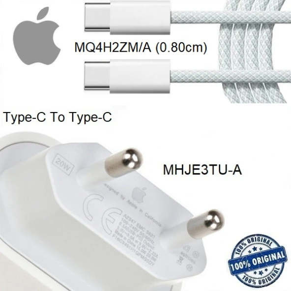 Apple iPhone 15 20W Hızlı Şarj Aleti Seti USB-C To Type-C MHJE3TU-A + MQ4H2ZM/A (Kablo Dahil) I15SET0000022 ürün görseli 1