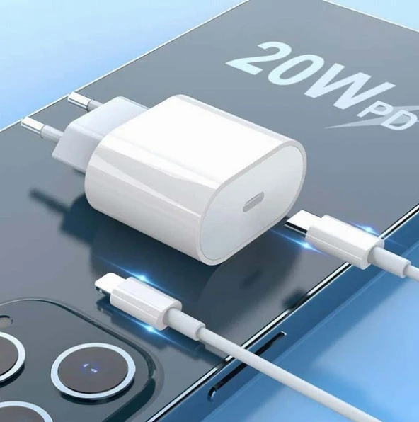 Apple iPhone 15 PRO 20W Hızlı Şarj Aleti Seti USB-C To Type-C MHJE3TU-A + MQ4H2ZM/A (Kablo Dahil) I15SET0000013 ürün görseli 1