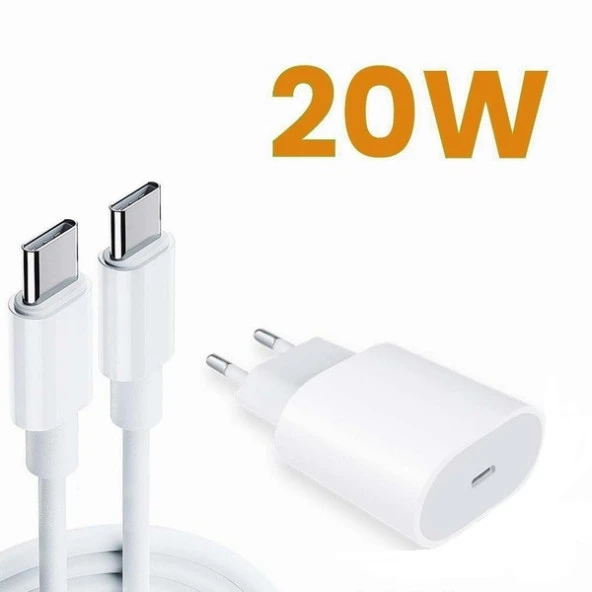 Apple iPhone 15 Plus 20W Hızlı Şarj Aleti Seti USB-C To Type-C MHJE3TU-A + MQ4H2ZM/A (Kablo Dahil) I15SET0000009 ürün görseli 1