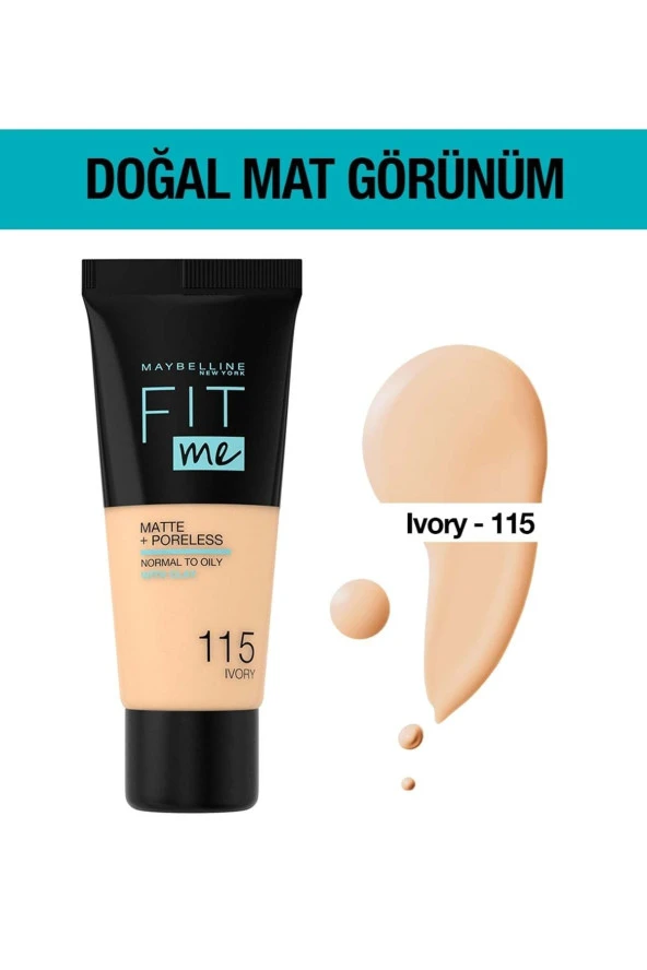 Maybelline New York Mat Fondöten - Fit Me Matte + Poreless Foundation 115 Ivory ürün görseli 1