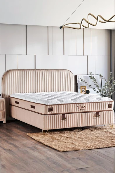 Line Visco Lüks Yatak Baza ve Başlık Seti 180x200 cm Çift Kişilik Yatak, Baza ve Başlık Takımı Krem ürün görseli 1
