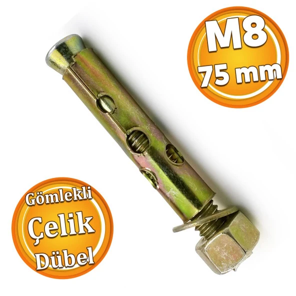 Saplamalı Gömlek Çelik Dübel M8x75 mm Raf Montaj Bağlantı Zemin Monte Tavan Beton Asma Aparat ürün görseli 1