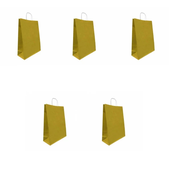 Büküm Saplı Kraft Kağıt Çanta Karton Hediyelik Poşet Torba - Altın Sarı-18x24 Cm. - 10 Adetlik Paket ürün görseli 1