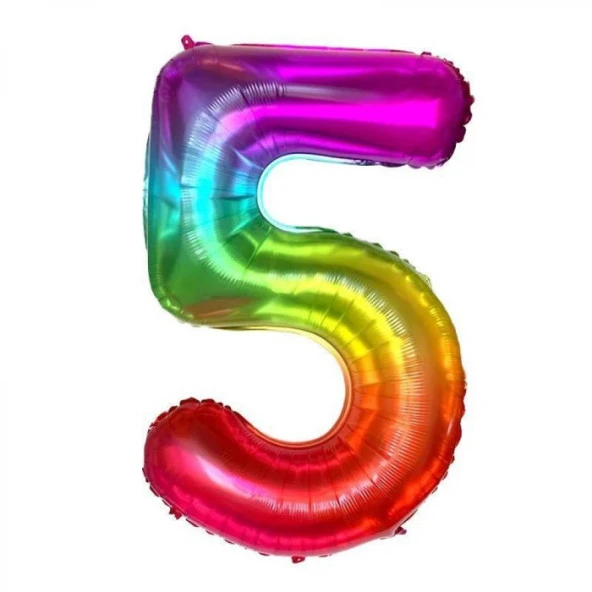 5 Rakam Gökkuşağı Folyo Balon 80 cm ürün görseli 1