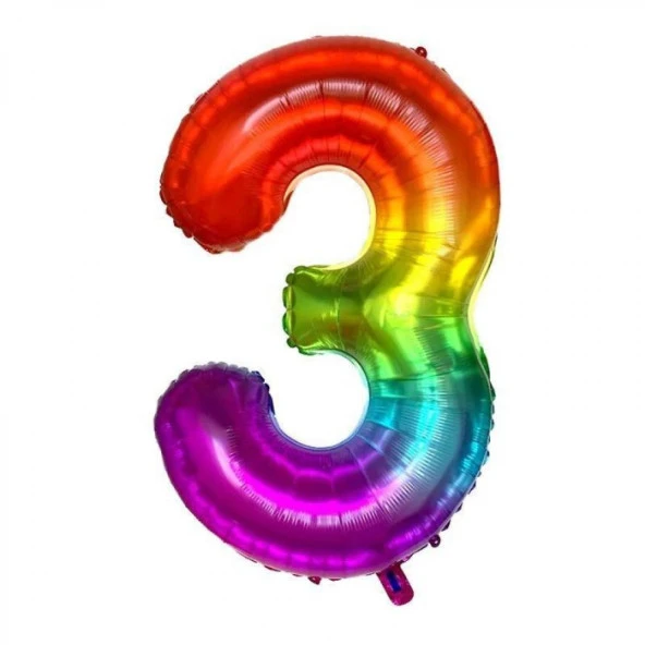 3 Rakam Gökkuşağı Folyo Balon 80 cm ürün görseli 1