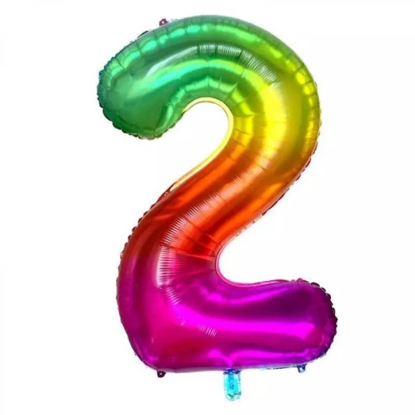 2 Rakam Gökkuşağı Folyo Balon 80 cm ürün görseli 1
