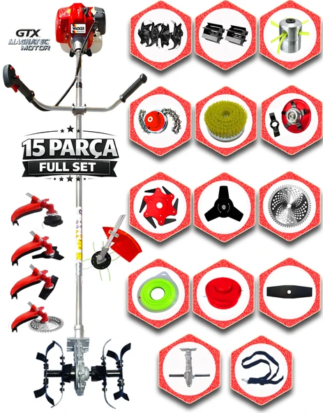 German 15 Parça Full Set X-maganetc Benzinli Yan Tipi Tırpan Ot Çim Çalı Biçme Makinası ürün görseli 1
