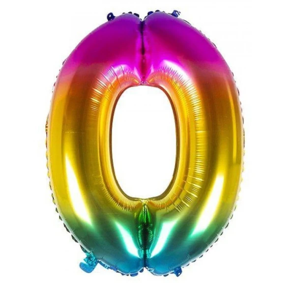 0 Rakam Gökkuşağı Folyo Balon 80 cm ürün görseli 1