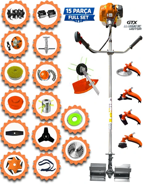 German 15 Parça Full Set Hitec F980 Seri Benzinli Yan Tipi Tırpan Ot Çim Çalı Biçme Yüksek Performans ürün görseli 1