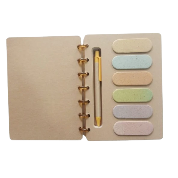 lastikli a5 boy kraft defter çizgili sök tak yapraklı kalem + postitli ürün görseli 1