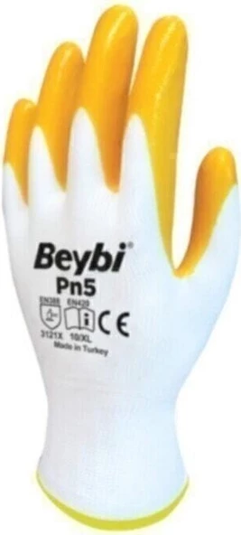 Beybi Eldiven Pn5 No:10 Nitril Sarı Beyaz Iş Eldiveni ürün görseli 1
