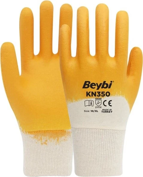 Beybi KN-350 Sarı Nitril Kaplı Koruyucu 10" 1 Çift Iş Eldiveni ürün görseli 1