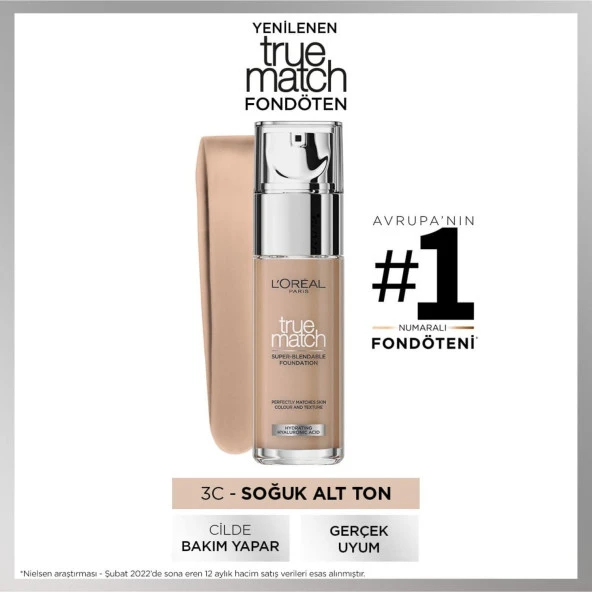 L'Oréal Paris True Match Bakım Yapan Fondöten - 3C Soğuk Alt Ton ürün görseli 1