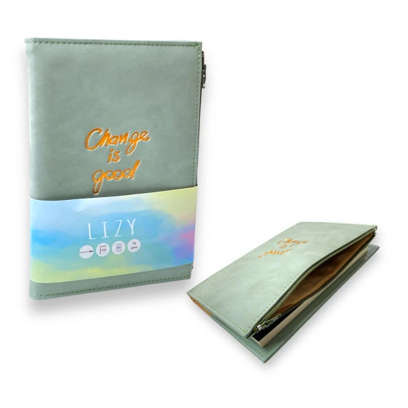 Lizy Collection Sert Kapak Velur Desen (Haki Yeşili) Fermuarlı Defter 14*20 96 Ypr. Çizgil ürün görseli 1