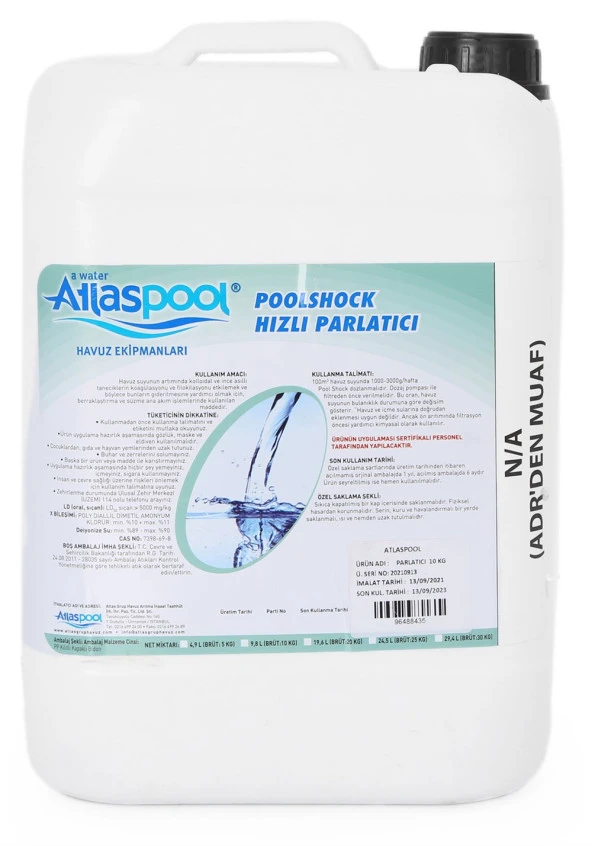 Sıvı Parlatıcı Berraklaştırıcı Topaklayıcı Havuz Kimyasalı 20 kg - Liquid Brightener ürün görseli 1