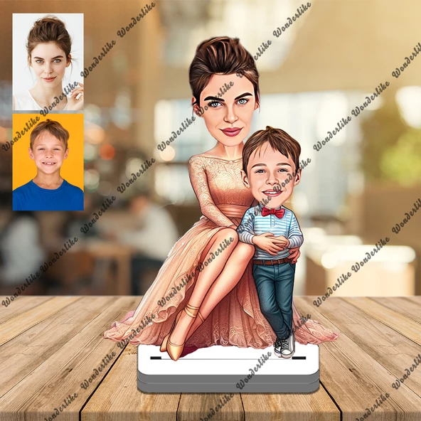 Anne Erkek Çoçuk 3D Ahşap Biblo,Sevgiliye Hediye,Doğum Günü Hed ürün görseli 1