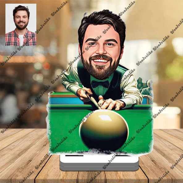 Bilardo Ustası 3D Ahşap Biblo,Sevgiliye Hediye,Doğum Günü Hed ürün görseli 1