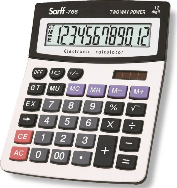 Sarff 766 12 Haneli Pilli-Güneş Enerjili Hesap Makinesi 15306101 ürün görseli 1