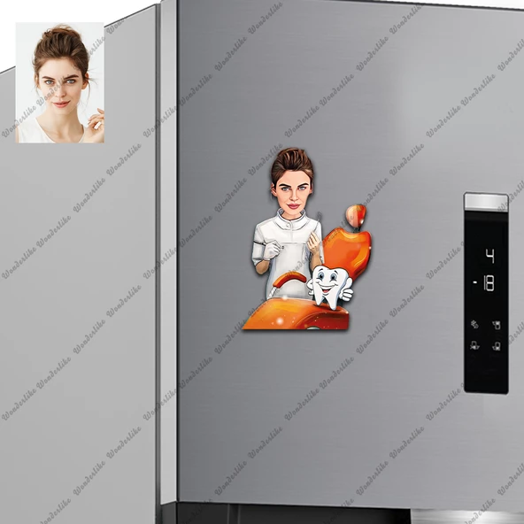 Diş Doktoru Dişçi Tasarımlı Buzdolabı Magneti/Resim Gönder Magnet Olsun ürün görseli 1