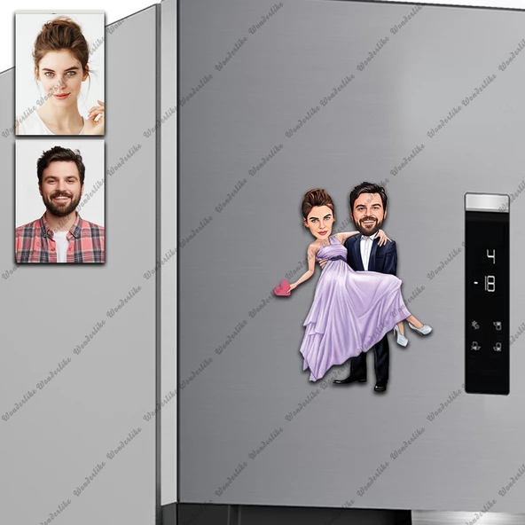 Gelin Damat Tasarımlı Buzdolabı Magneti/Resim Gönder Magnet Olsun ürün görseli 1