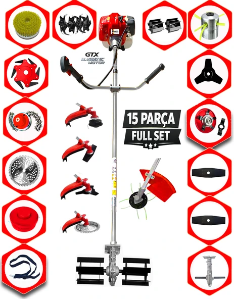 German Torq Stil 15 Parça Full Set Benzinli Yan Tipi Tırpan Ot Çim Çalı Biçme Yüksek Performans ürün görseli 1