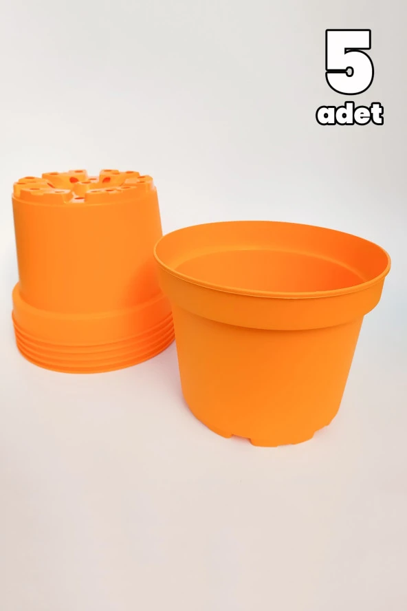 Dış mekan büyük saksı plastik 5 adet yuvarlak bahçe saksısı turuncu Tekpar 19 cm 3 litre ürün görseli 1