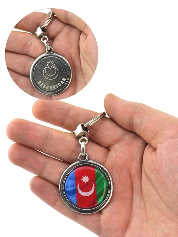 Azerbaycan Bayrak Yuvarlak Damla Anahtarlık ürün görseli 1