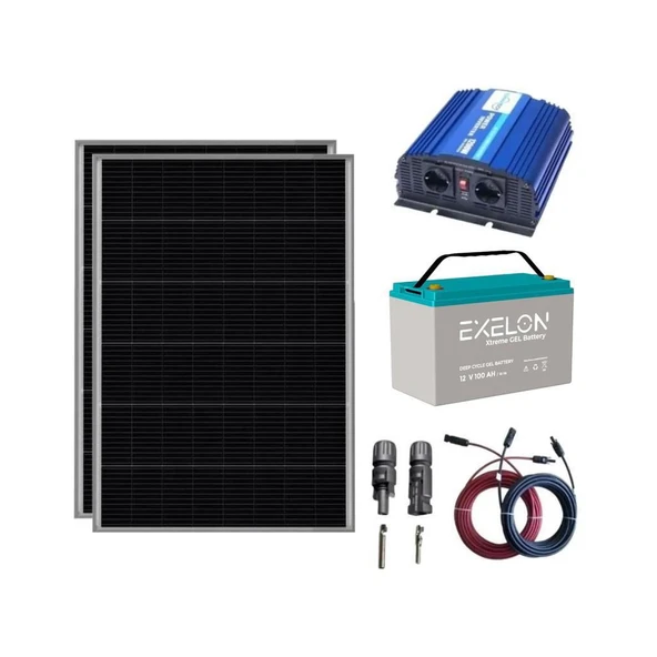 Mini Bağ Evi Solar Paketi 1200W İnverter 250W Güneş Paneli 2 x 100Ah Jel Akü ürün görseli 1