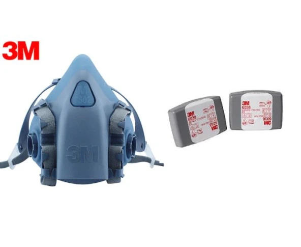 3m  7502 yarım yüz gaz maskesi ( M )+6038 AKTİF KARBONLU FİLTRE ürün görseli 1