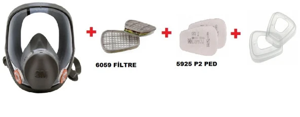 3M™ 6800 Tam Yüz Gaz Maskesi +6059 ABEK1 FİLTRE +5925 P2 PED+ 501  FİLTRE TUTUCU KAPAK ürün görseli 1