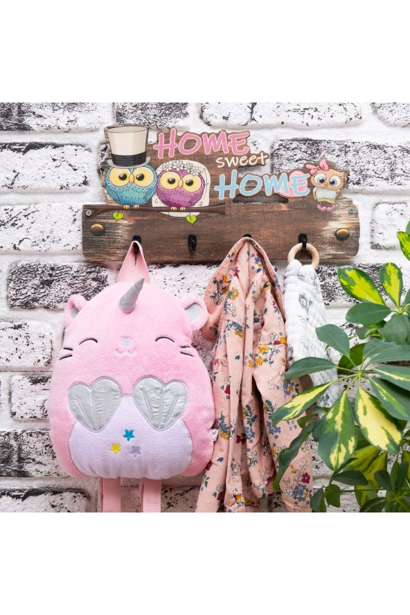 Deep Creative Antre Duvar Askılığı 4 Askılı Doğal Ahşap Uv Baskılı Home Sweet ürün görseli 1