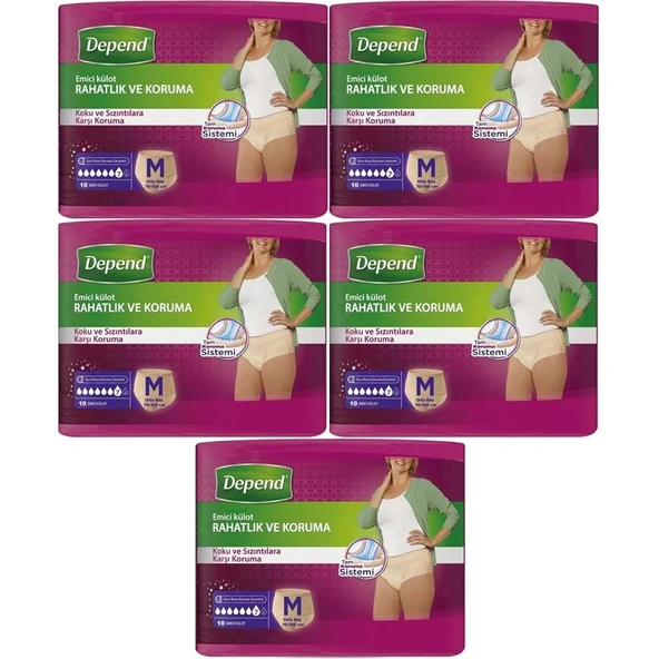 Depend Emici Külot Yetişkin Bezi Medium - Orta Kadın 50 Adet (5PK*10) ürün görseli 1