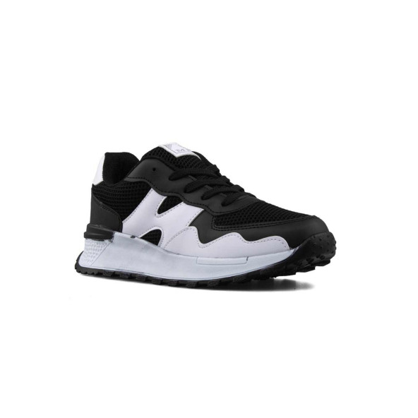 Mega Rahat İç Taban Siyah Beyaz Renk Fileli Dış Yüzey Bağcıklı Günlük Ayakkabı Sneakers ürün görseli 1