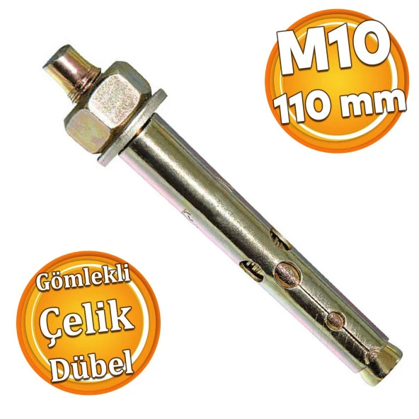 Saplamalı Gömlek Çelik Dübel M10x110 mm Raf Montaj Bağlantı Zemin Monte Tavan Beton Asma Aparat ürün görseli 1