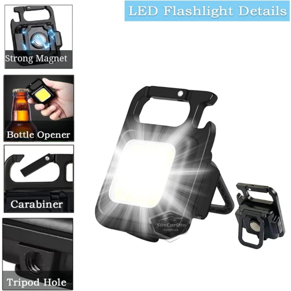 30 Ledli Mini El Feneri 4 Modlu Flash Çok Amaçlı Anahtarlık Su Geçirmez Şarjlı Mıknatıslı Led Işık Fonksiyonel Kamp Cep Işığı 1000 Lümen ürün görseli 1