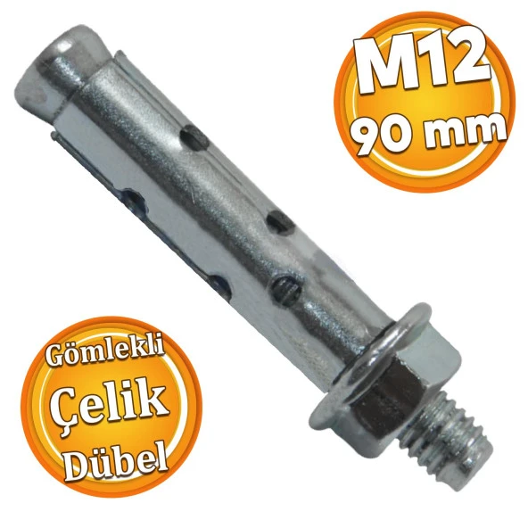 Saplamalı Gömlek Çelik Dübel M12x90 mm Raf Montaj Bağlantı Zemin Monte Tavan Beton Asma Aparat ürün görseli 1