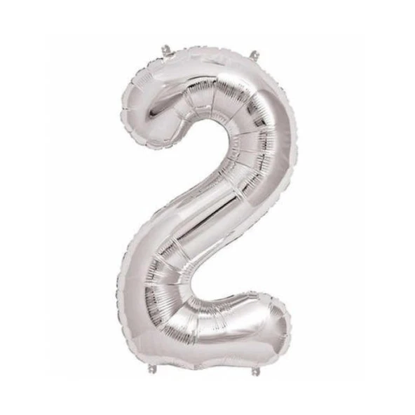 2 Rakam Gümüş Folyo Balon 32 inc 72 cm ürün görseli 1