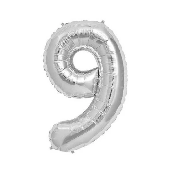 9 Rakam Gümüş Folyo Balon 32 inc 72 cm ürün görseli 1