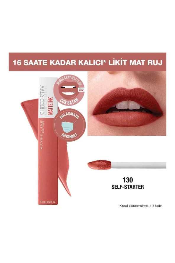 Maybelline New York Super Stay Matte Ink Likit Mat Ruj - 130 Self-Starter - Nude/Kahve ürün görseli 1