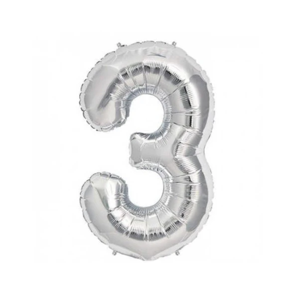 3 Rakam Gümüş Folyo Balon 40 inc 100 cm ürün görseli 1