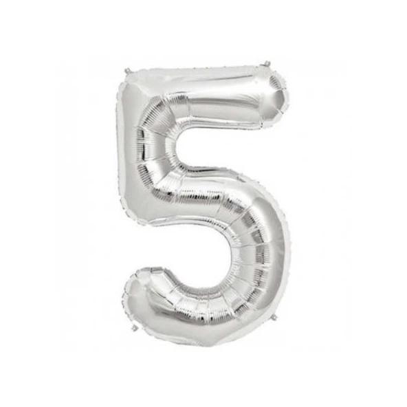 5 Rakam Gümüş Folyo Balon 40 inc 100 cm ürün görseli 1